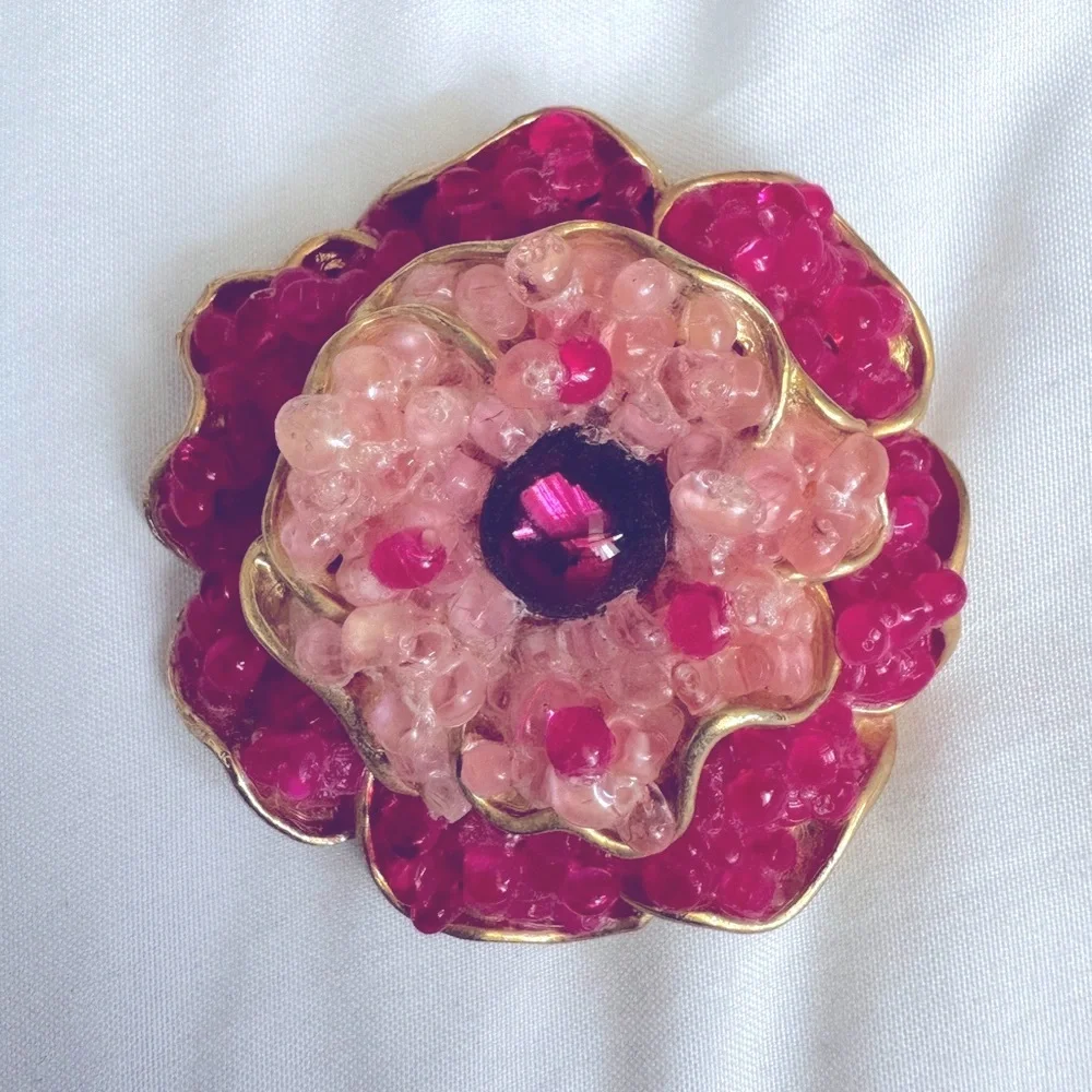 Vintage Arthur Pepper Floral Brooch with Red and Pink Accents